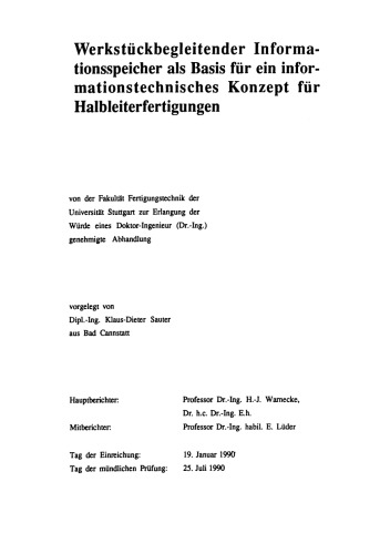 Werkstückbegleitender Informationsspeicher als Basis für ein informationstechnisches Konzept für Halbleiterfertigungen