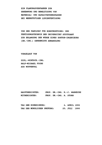 Ein Planungsverfahren zur Erkennung und Bewältigung von Material- und Kapazitätsengpässen bei mehrstufiger Linienfertigung