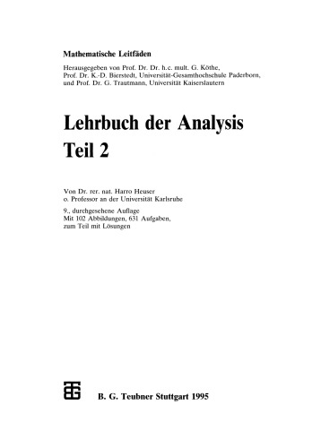 Lehrbuch der Analysis: Teil 2