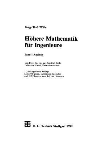 Höhere Mathematik für Ingenieure: Band I Analysis