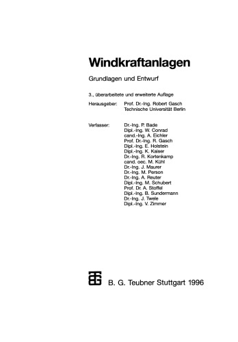 Windkraftanlagen: Grundlagen und Entwurf