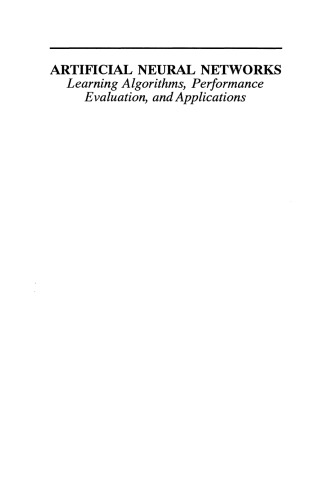Artificial Neural Networks: Learning Algorithms, Performance Evaluation, and Applications