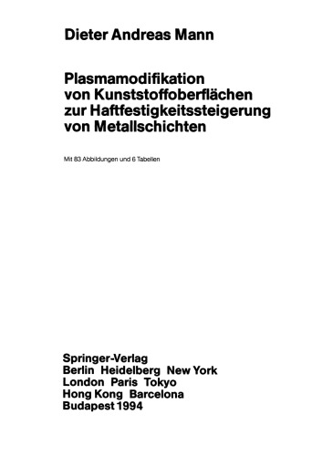 Plasmamodifikation von Kunststoffoberflächen zur Haftfestigkeitssteigerung von Metallschichten