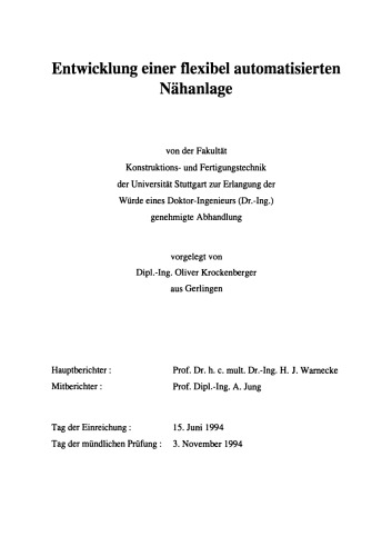 Entwicklung einer flexibel automatisierten Nähanlage