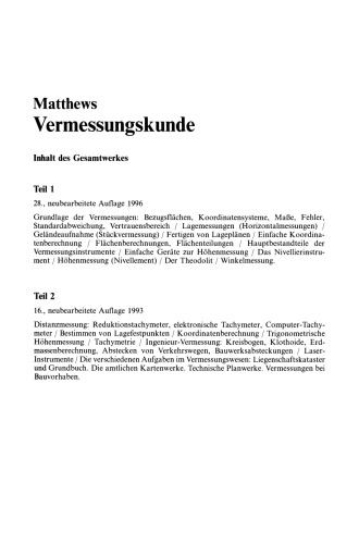 Vermessungskunde: Fachgebiete Architektur — Bauingenieurwesen — Vermessungswesen Teil 1