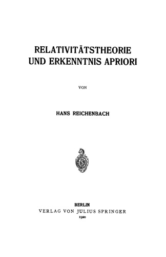 Relativitätstheorie und Erkenntnis Apriori