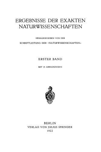 Ergebnisse der exakten naturwissenschaften