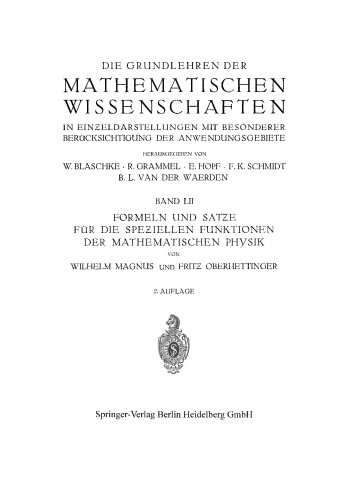 Formeln und Sätze für die Speziellen Funktionen der Mathematischen Physik