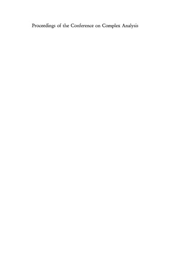 Proceedings of the Conference on Complex Analysis: Minneapolis 1964