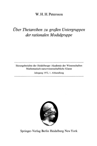 Über Thetareihen zu großen Untergruppen der rationalen Modulgruppe: Vorgelegt in der Sitzung vom 15. Januar 1972