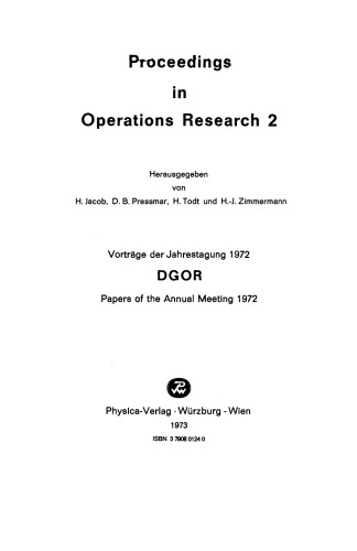 Vorträge der Jahrestagung 1972 DGOR / Papers of the Annual Meeting 1972