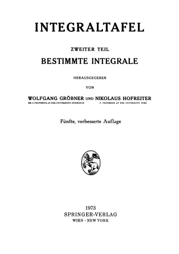 Integraltafel: Zweiter Teil Bestimmte Integrale