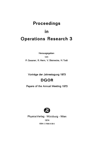 DGOR Papers of the Annual Meeting 1973 / Vorträge der Jahrestagung 1973