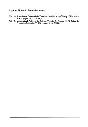 Mathematical Problems in Biology: Victoria Conference