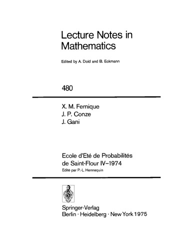 Ecole d’Eté de Probabilités de Saint-Flour IV—1974