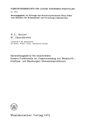 Darstellungssätze für beschränkte lineare Funktionale im Zusammenhang mit Hausdorff-, Stieltjes- und Hamburger-Momentenproblemen