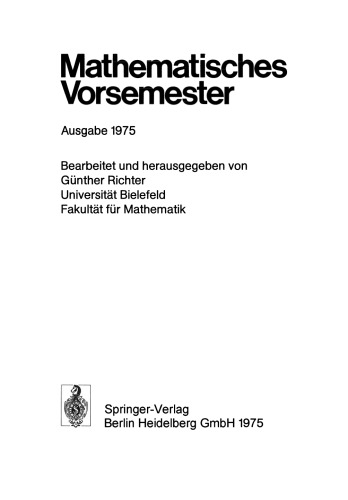 Mathematisches Vorsemester: Ausgabe 1975