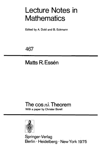 The cosπλ Theorem: With a paper by Christer Borell