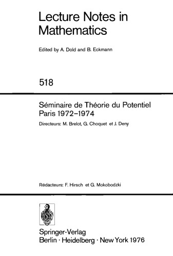 Séminaire de Théorie du Potentiel Paris 1972–1974