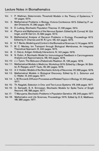 Mathematics and the Life Sciences: Selected Lectures, Canadian Mathematical Congress, August 1975