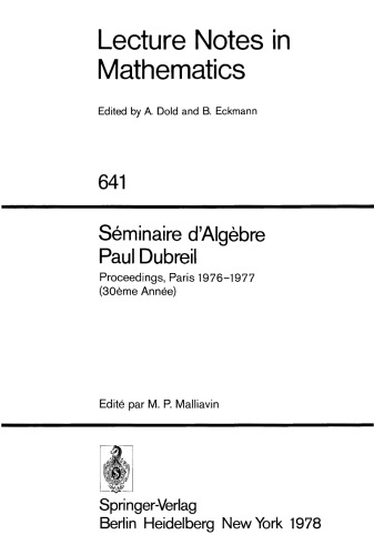 Séminaire d'Algèbre Paul Dubreil Proceedings, Paris 1976–1977 (30ème Année)