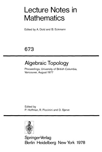 Algebraic Topology: Proceedings, University of British Columbia, Vancouver, August 1977