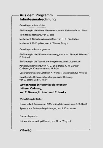 Gewöhnliche Differentialgleichungen höherer Ordnung: - Übungsprogramm - Programm für Mathematiker, Naturwissenschaftler und Techniker ab 1. Semester