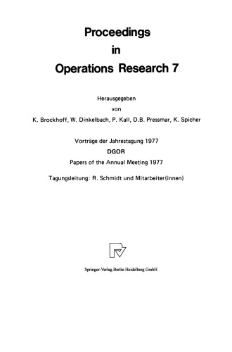 Vorträge der Jahrestagung 1977 / Papers of the Annual Meeting 1977 DGOR