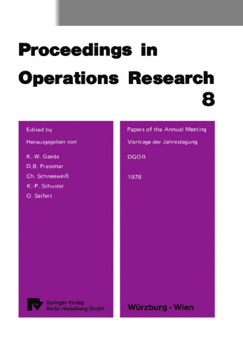 Papers of the 8th DGOR Annual Meeting / Vorträge der 8. DGOR Jahrestagung