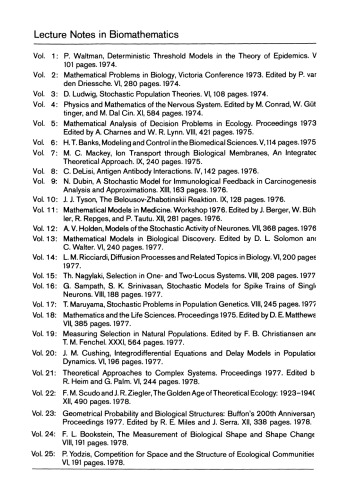 Systems Theory in Immunology: Proceedings of the Working Conference, Held in Rome, May 1978