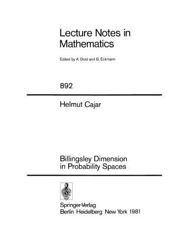 Billingsley Dimension in Probability Spaces