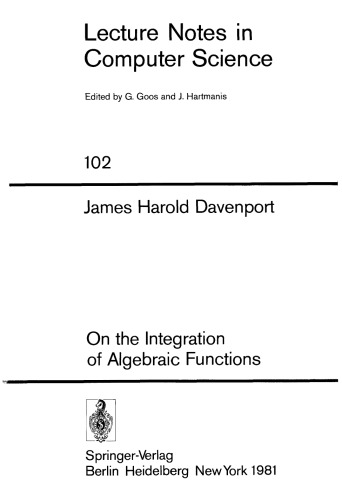 On the Integration of Algebraic Functions