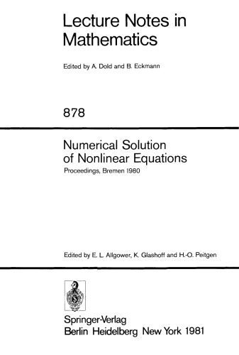 Numerical Solution of Nonlinear Equations: Proceedings, Bremen 1980