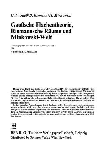 Gaußsche Flächentheorie, Riemannsche Räume und Minkowski-Welt