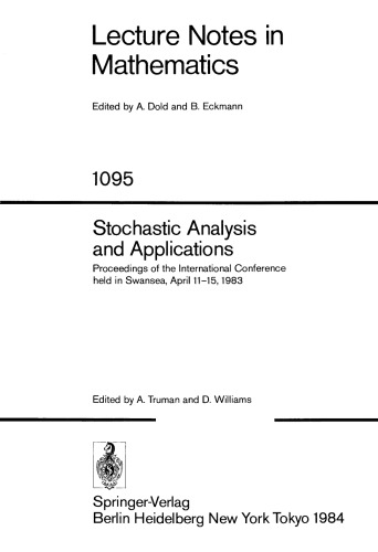 Stochastic Analysis and Applications: Proceedings of the International Conference held in Swansea, April 11–15, 1983