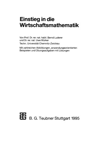 Einstieg in die Wirtschaftsmathematik