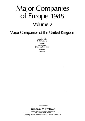 Major Companies of Europe 1988: Volume 2 Major Companies of the United Kingdom