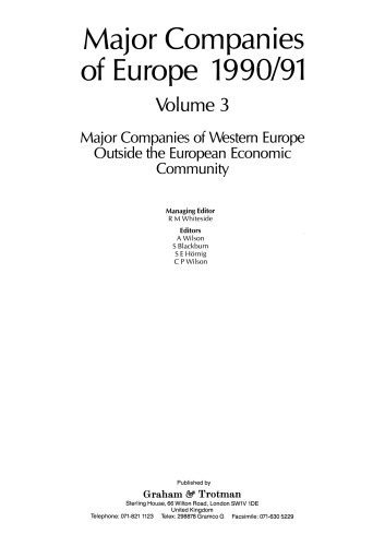 Major Companies of Europe 1990/91 Volume 3: Major Companies of Western Europe Outside the European Economic Community