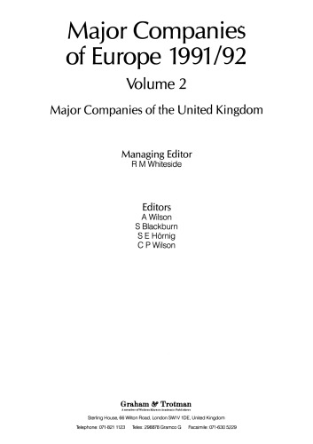 Major Companies of Europe 1991/92: Volume 2 Major Companies of the United Kingdom
