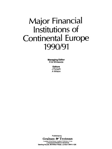 Major Financial Institutions of Continental Europe 1990/91