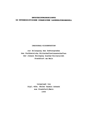 Entscheidungshorizonte im deterministischen dynamischen Lagerhaltungsmodell