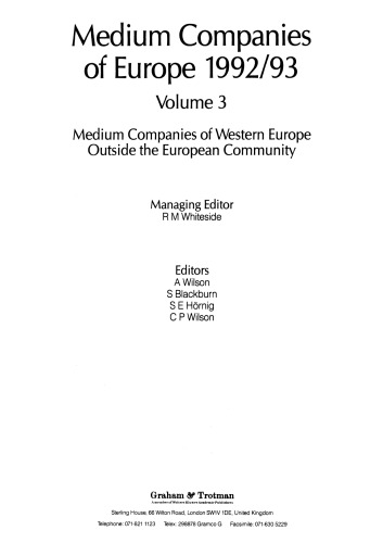 Medium Companies of Europe 1992/93: Volume 3 Medium Companies of Western Europe Outside the European Community