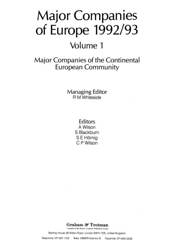 Major Companies of Europe 1992/93: Volume 1 Major Companies of the Continental European Community