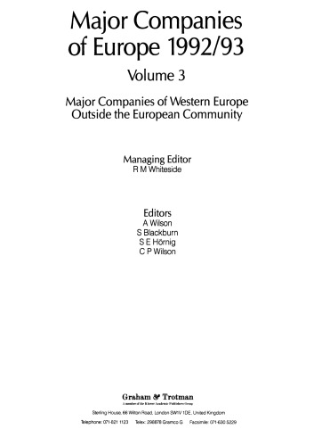 Major Companies of Europe 1992/93: Volume 3 Major Companies of Western Europe Outside the European Community