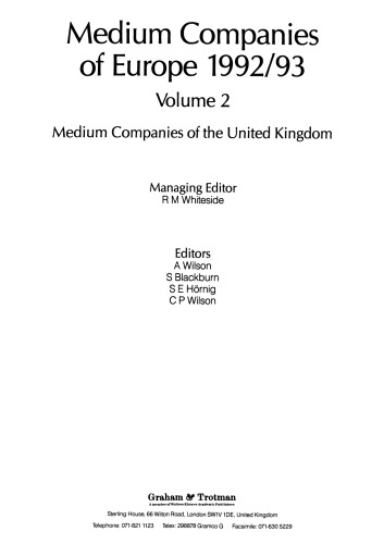Medium Companies of Europe 1992/93: Volume 2 Medium Companies of the United Kingdom