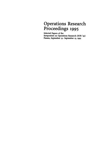 : Selected Papers of the Symposium on Operations Research (SOR’95), Passau, September 13 – September 15, 1995