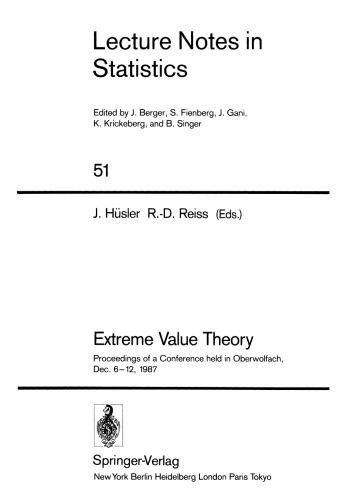 Extreme Value Theory: Proceedings of a Conference held in Oberwolfach, Dec. 6–12, 1987