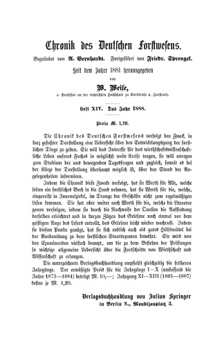 Chronik des Deutschen Forstwesens im Jahre 1888: XIV. Jahrgang