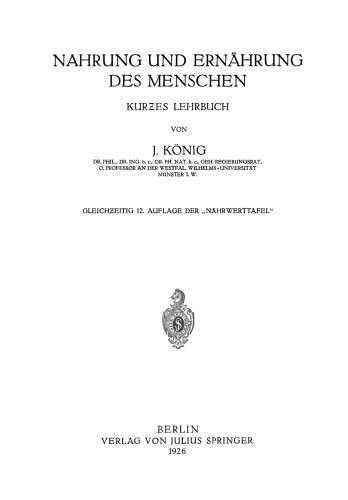 Nahrung und Ernahrung des Menschen: Kurzes Lehrbuch