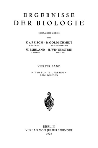 Ergebnisse der Biologie: Vierter Band
